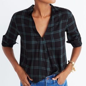 NEVER WORN!! Madewell black/green plaid wrap top